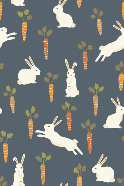 2022 Easter - Easter Bunnies and Carrots on Dark Blue