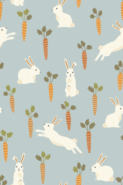 2022 Easter - Easter Bunnies and Carrots on Light Blue