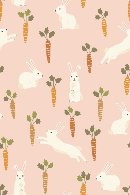 2022 Easter - Easter Bunnies and Carrots on Light Pink