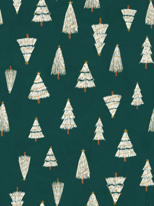 A Boho Christmas - White Christmas trees on Emerald Green