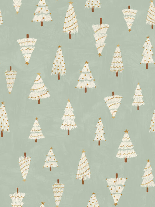 A Boho Christmas - White Christmas trees on Mint Green
