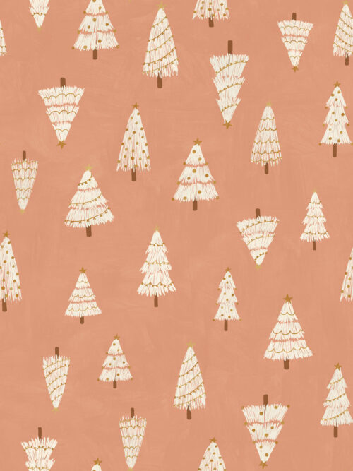 A Boho Christmas - White Christmas trees on Peach