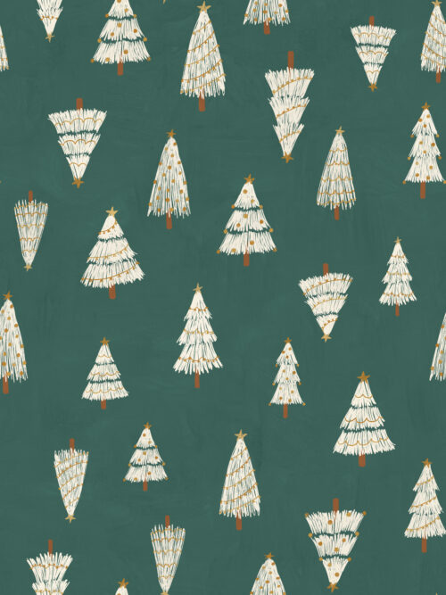 A Boho Christmas - White Christmas trees on Pine Green