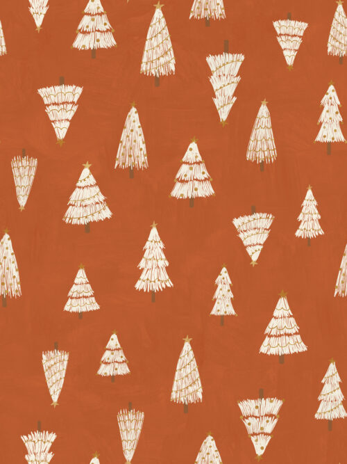 A Boho Christmas - White Christmas trees on Rust Red
