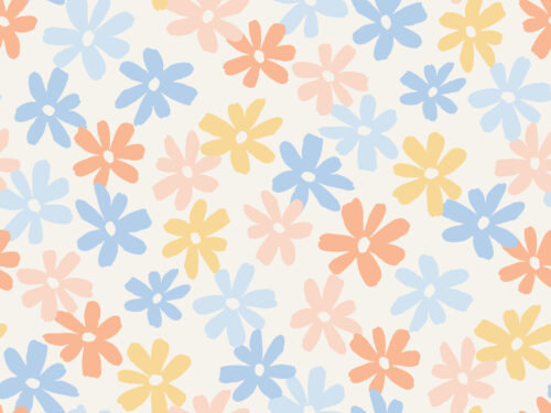 A Happy Little Summer - Fleur Flowers Pastel Blue Pink and Yelllow