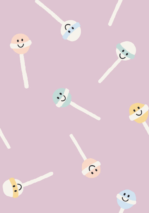 A Happy Little Summer - Smiley face Lollipops on Pastel Lilac