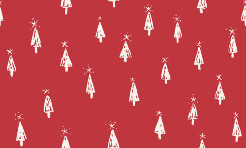 Freehand Holidays - Bone Christmas trees on chili oil red