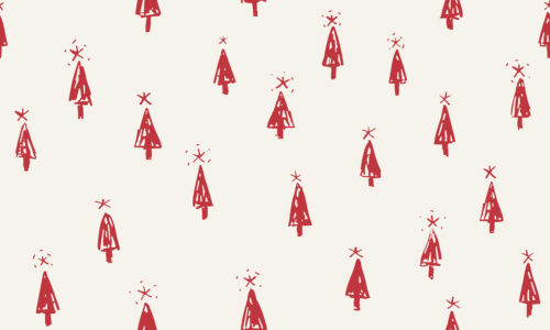 Freehand Holidays - Red Christmas trees on bone