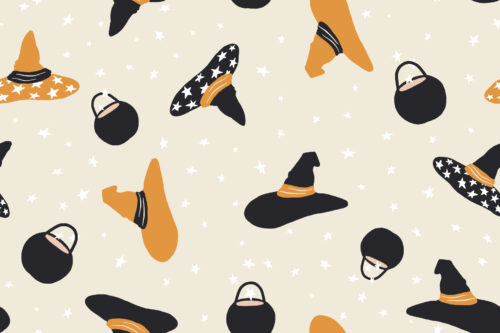 Halloween - Hey, Boo! - Tossed Witches Hats on Off White