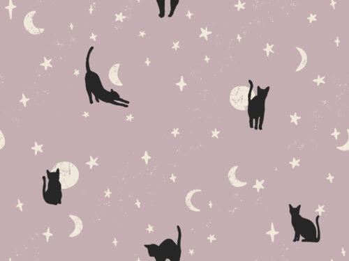 Halloween - Spooktacular - Black Cats Halloween Fabric on Lilac