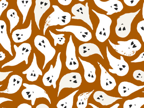 Halloween - Spooktacular - Halloween Ghosts on Dark Burnt Orange