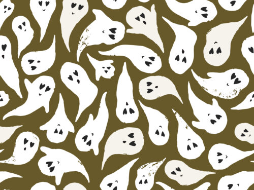 Halloween - Spooktacular - Halloween Ghosts on Dark Olive Green