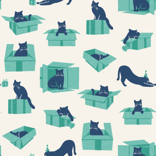 Present Cats Cascade Teal and Sailor Blue