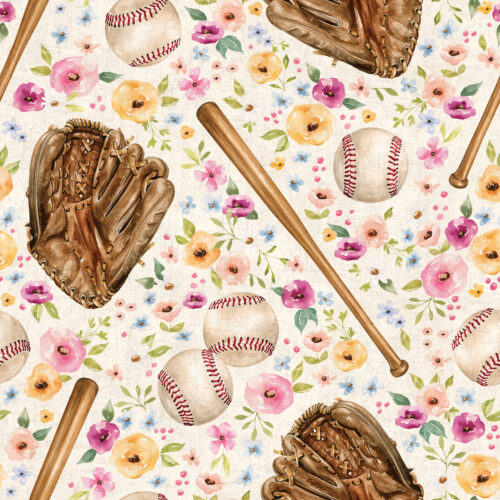 Melody BaseballGame Floral Cream Textured