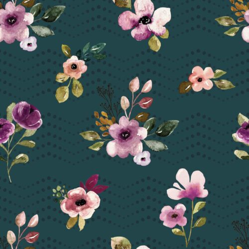 Autumn Amethyst Flowers Dots Green