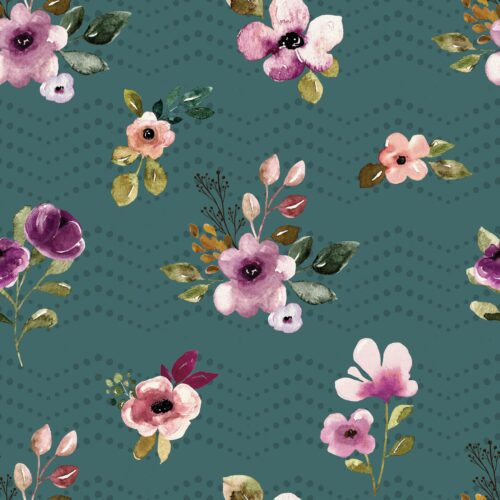 Autumn Amethyst Flowers Dots Teal