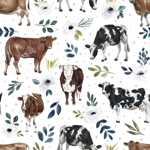 Avaleigh Cow Floral on White