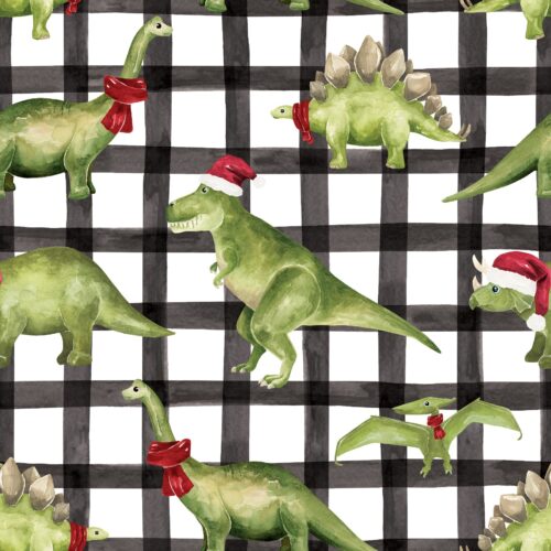 Dinosaur Christmas Green Plaid