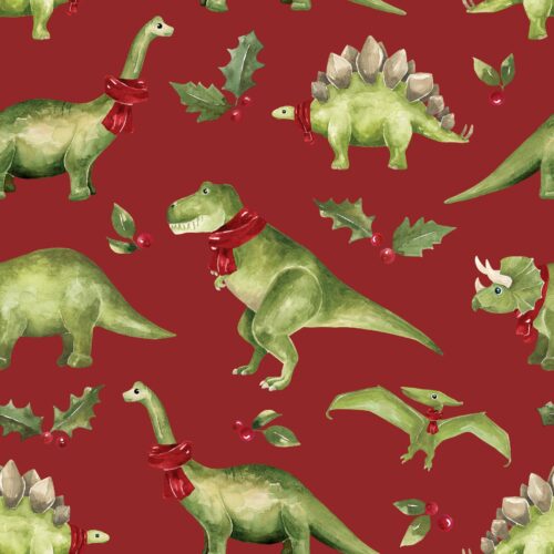 Dinosaur Christmas Winterdinos Green Red
