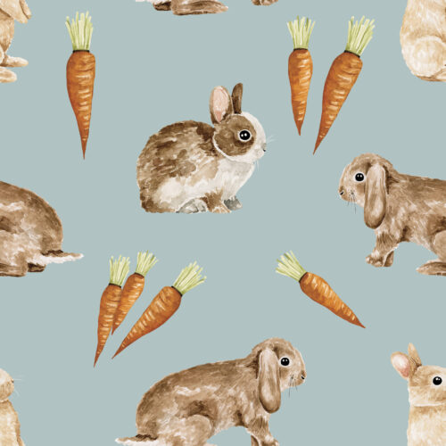 Bunnies and Carrots on Blue