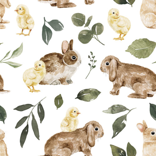 Bunnies and Chicks with Greenery