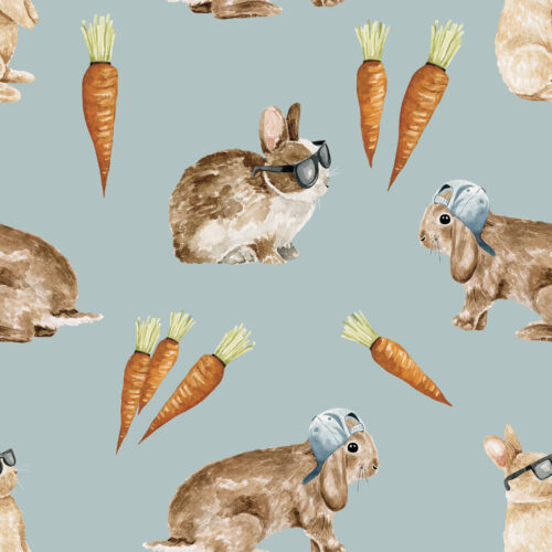 Cool Bunnies and Carrots on Blue