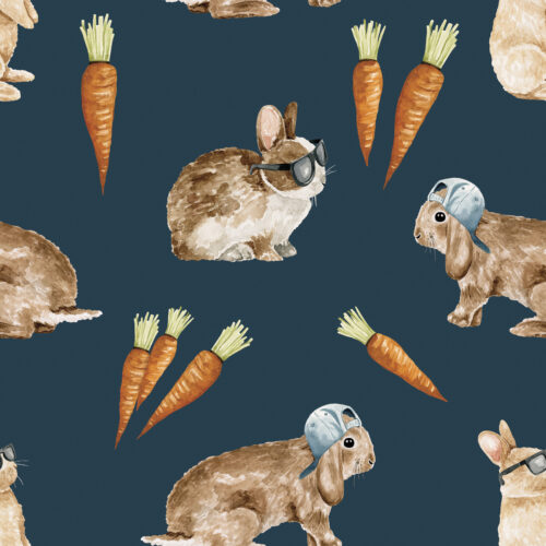 Cool Bunnies and Carrots on Navy Blue