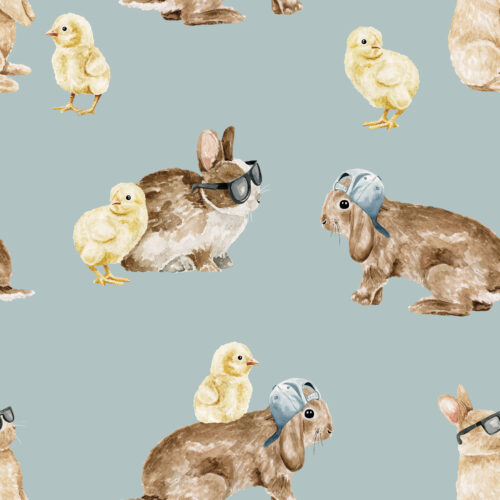 Cool Bunnies and Chicks on Blue