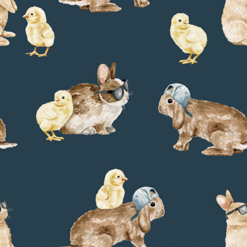 Cool Bunnies and Chicks on Navy Blue