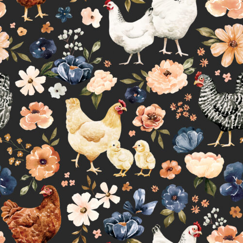 CR FarmandMeadow ChickenFloral DarkGray