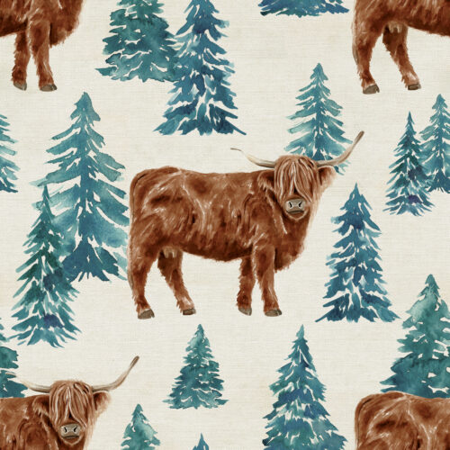 FrmhsCmasBurlap HighlandCow Trees