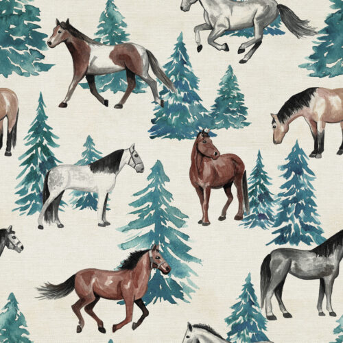 FrmhsCmasBurlap Horses Trees