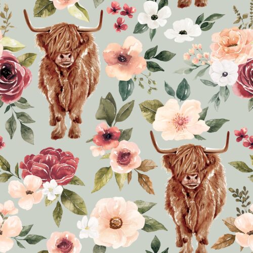 Felicity Highlandcowfloral Blue