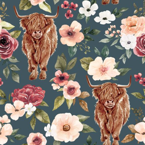 Felicity Highlandcowfloral Nightblue