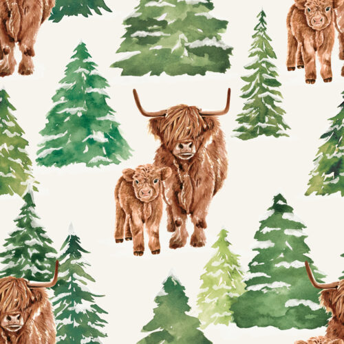 HollyandPine HighlandCows Forest Green
