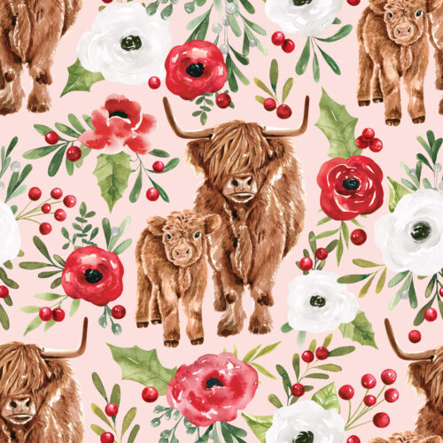HollyandPine HighlandCowsFloral Pink