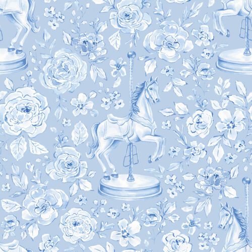 Blue Carousel Horse Floral Blue
