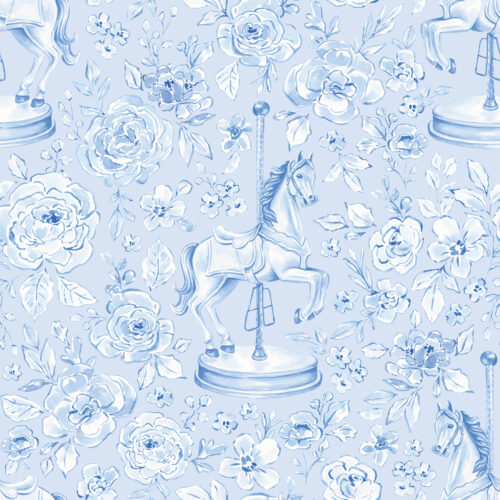 Blue Carousel Horse Floral Light Blue