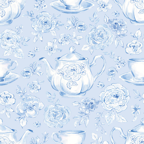 Blue Tea Set Floral Light Blue