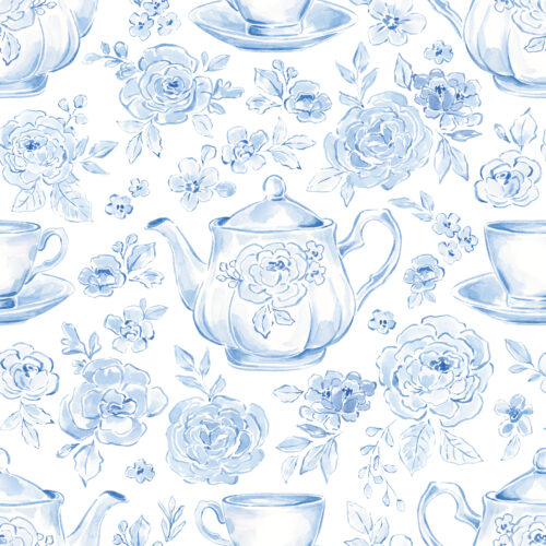 Blue Tea Set Floral White