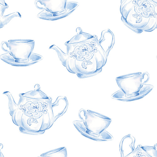 Blue Tea Set Toss White
