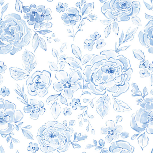 Blue Toile Floral White