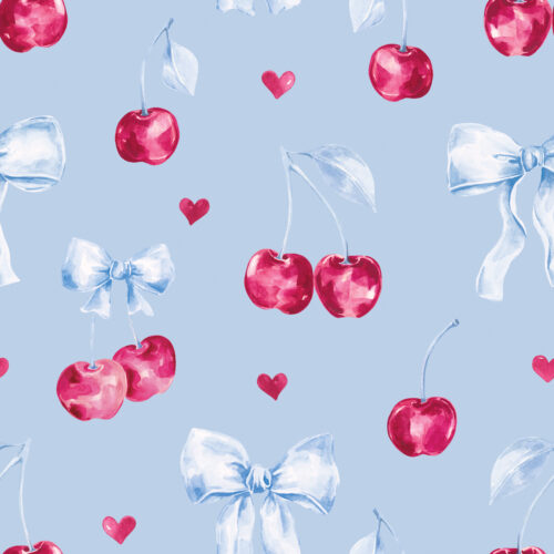 Cherries Blue Bows Blue