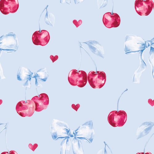 Cherries Blue Bows Light Blue