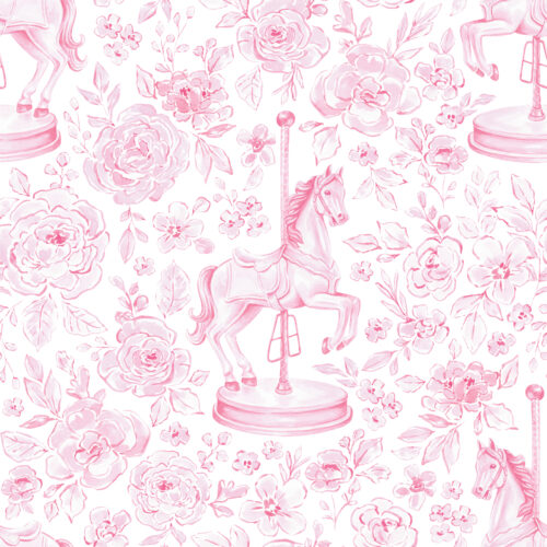Pink Carousel Horse Floral White