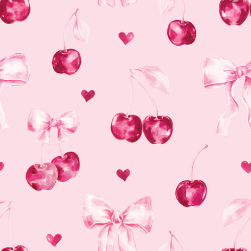 Pink Cherries Pink Bows Light Pink