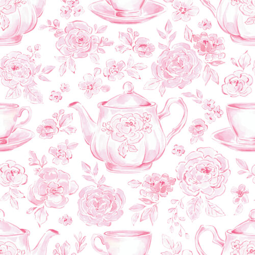 Pink Tea Set Floral White