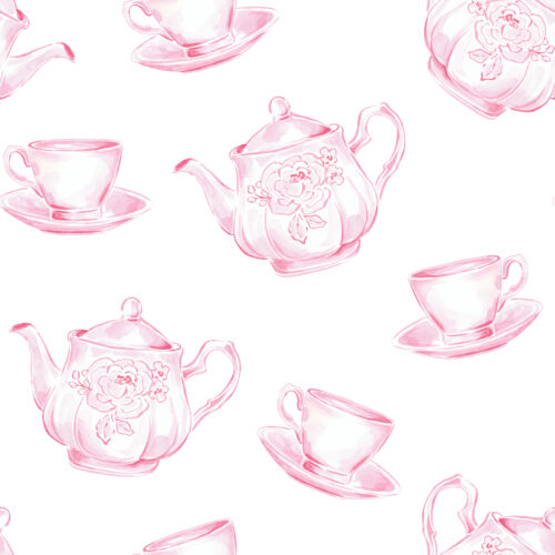 Pink Tea Set Toss White