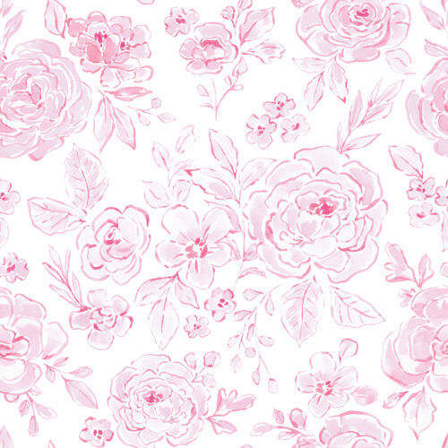 Pink Toile Floral White