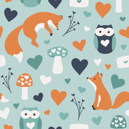 Love Doodles Foxes Blue